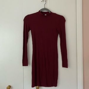 Long Sleeve Burgundy Mockneck Dress - American Apparel